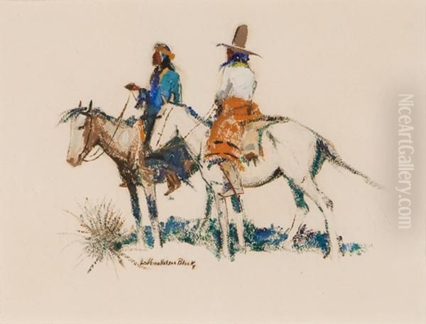 Two Indians On Horseback Oil Painting by Laverne Nelson Black