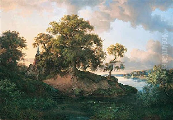 Kapelle Am See Oil Painting by Ernst Ferdinand Oehme