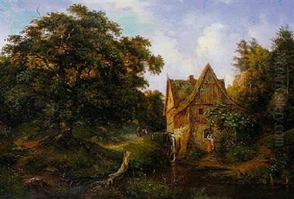 Muhle Im Eichtal Oil Painting by Ernst Ferdinand Oehme