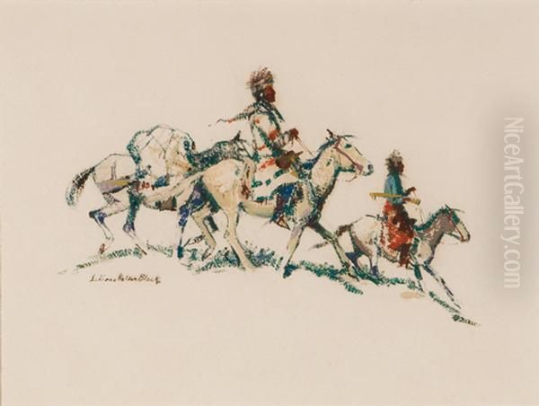 Two Indians On Horseback With Pack Horse Oil Painting by Laverne Nelson Black