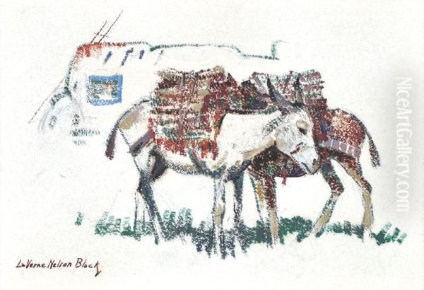 Two Pack Mules Oil Painting by Laverne Nelson Black