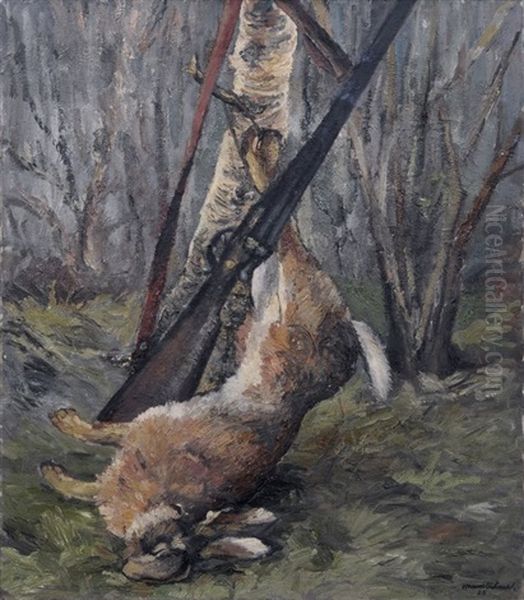 Jagdstuck Mit Hase Und Flinte Oil Painting by Hanns Oehme