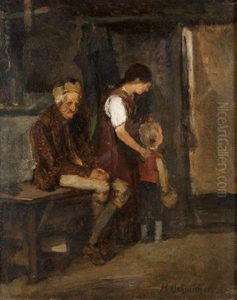 Der Besuch Beim Grosvater Oil Painting by Hugo Oehmichen