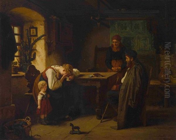 Todesbotschaft Oil Painting by Hugo Oehmichen