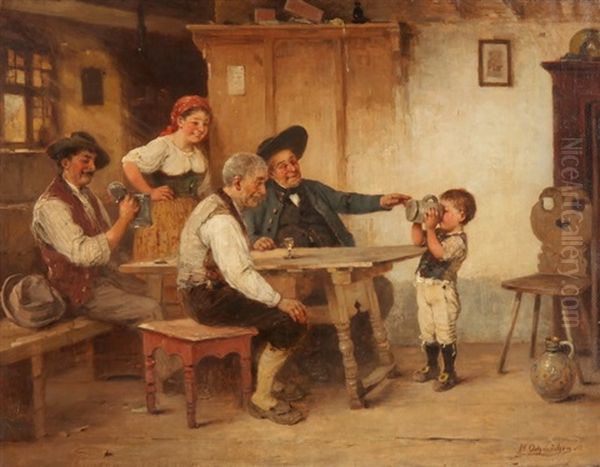 Der Erste Schluck Oil Painting by Hugo Oehmichen