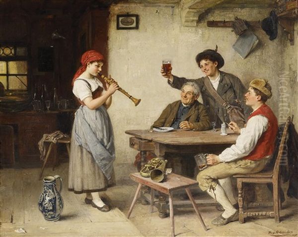 Die Klarinettenblaserin Oil Painting by Hugo Oehmichen