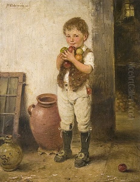 The Boy With The Apples Oil Painting by Hugo Oehmichen