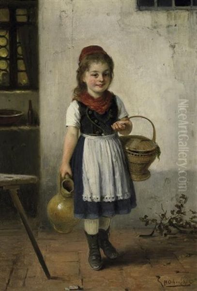 Kleines Madchen Mit Krug Und Korb Oil Painting by Hugo Oehmichen