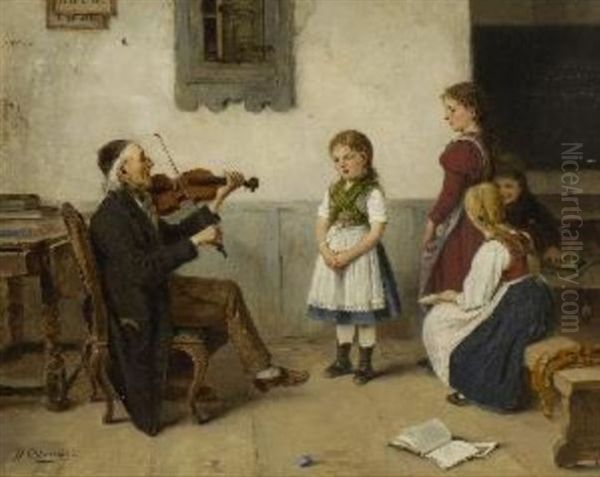 Musikstunde Oil Painting by Hugo Oehmichen