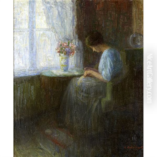 Portrait Of A Woman By A Window Oil Painting by Emil Oelinden