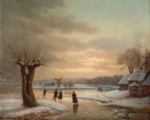 Eisvergnugen Oil Painting by August Oelkers