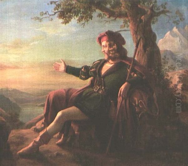 Ein Wanderer Bei Abendbeleuchtung Oil Painting by Clara Wilhelmine Oenicke