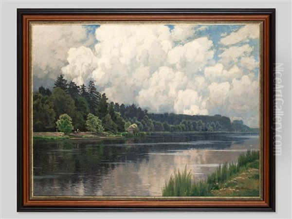 River Landscape Oil Painting by Karl Oenike