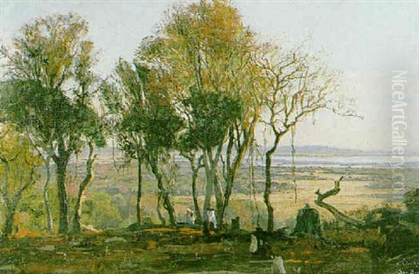 Figures In A Paraguayan Landscape Oil Painting by Karl Oenike