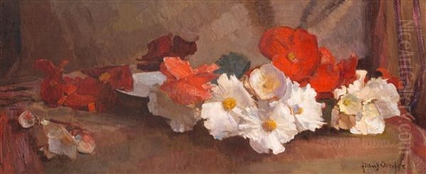 Iceland Poppies In A Flat Dish Oil Painting by Frans David Oerder