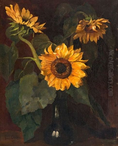 Sunflowers In A Vase Oil Painting by Frans David Oerder