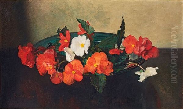 A Vase Of Hibiscus, Dog-rose And Cyclamen Oil Painting by Frans David Oerder