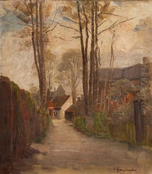 A Village Lane Oil Painting by Frans David Oerder