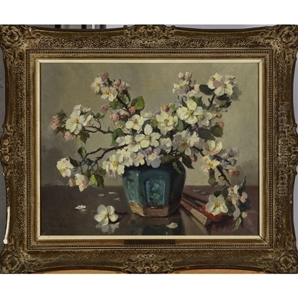 Apple Blossoms In A Ginger Jar Oil Painting by Frans David Oerder