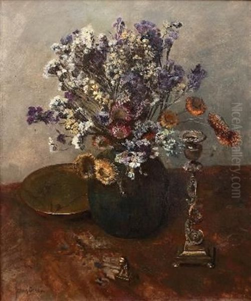 Flower Study With Brass Ornaments Oil Painting by Frans David Oerder