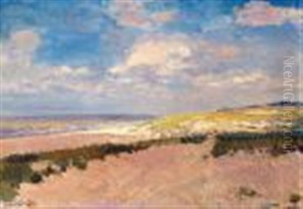 Beachscape With Distant Building Oil Painting by Frans David Oerder