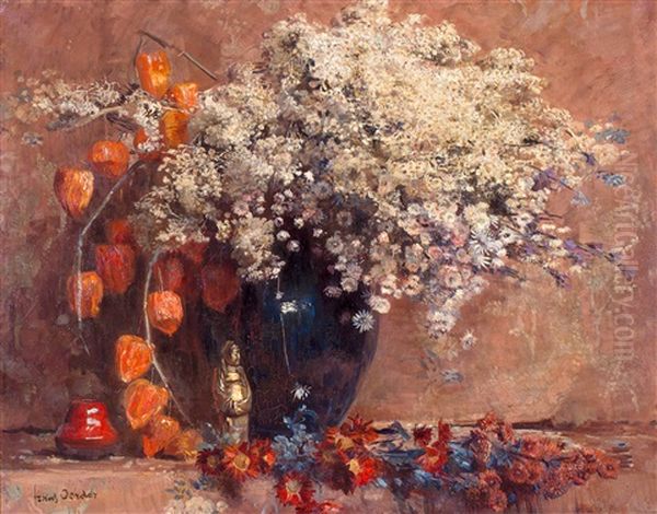 Stilleven Met Veldbloemen En Physalis (kaapse Kruisbes) Oil Painting by Frans David Oerder