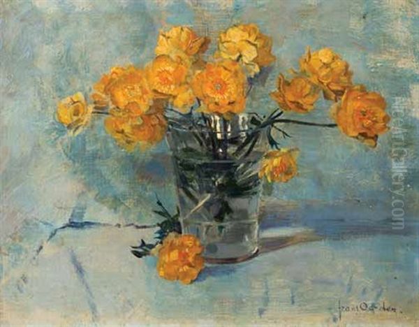 Still Life Glass Vase With Orange Roses Oil Painting by Frans David Oerder