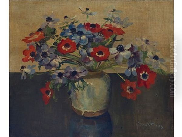 Anemones In An Earthenware Vase Oil Painting by Frans David Oerder