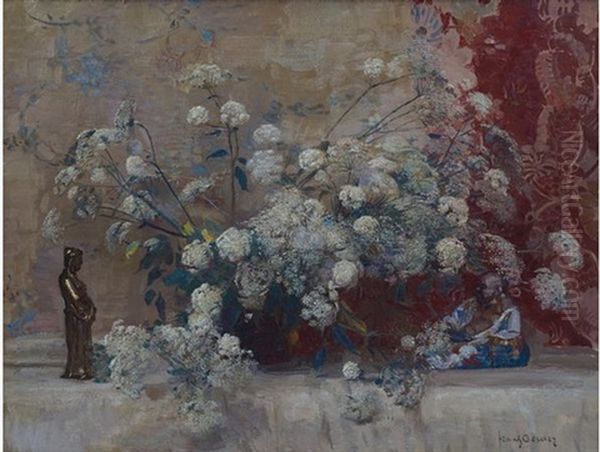 Still Life With Cow Parsley And Oriental Figures Oil Painting by Frans David Oerder