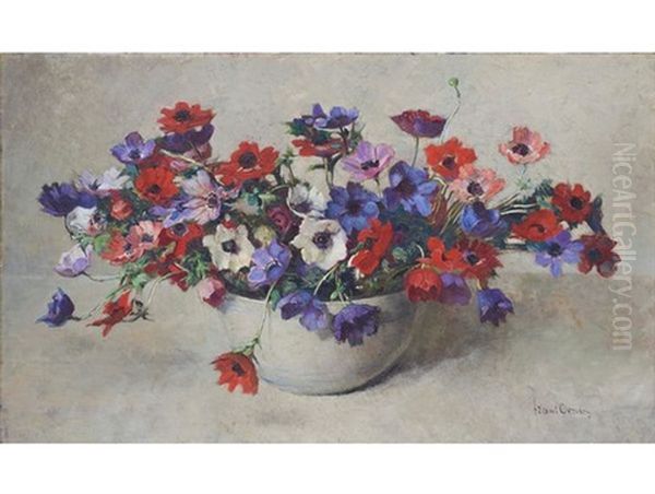 Still Life With Anemones In A White Bowl Oil Painting by Frans David Oerder