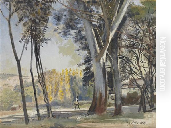 Trees With Figure In The Background Oil Painting by Frans David Oerder