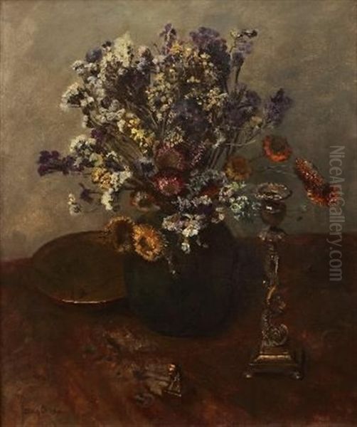 Flower Study With Brass Ornaments Oil Painting by Frans David Oerder