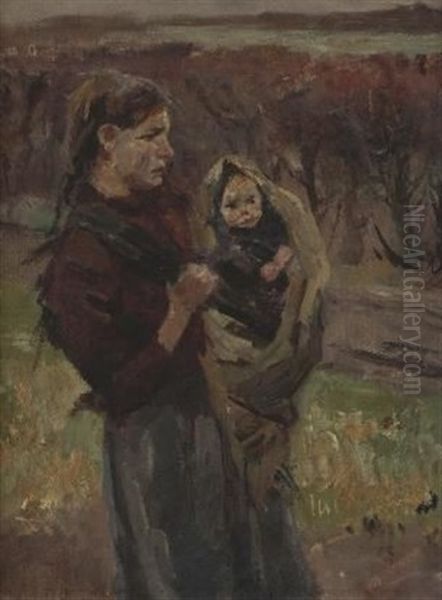 Rural Landscape With A Woman Carrying An Infant Oil Painting by Frans David Oerder