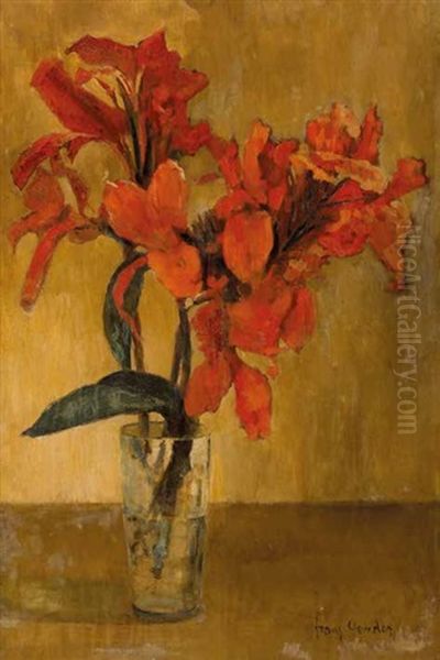 Still Life With Orange Orchids Oil Painting by Frans David Oerder