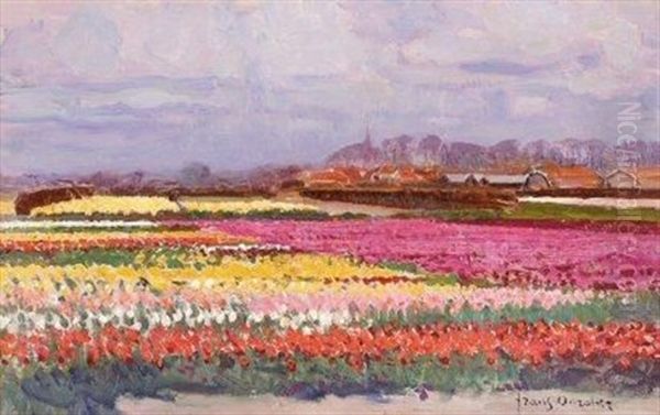 Tulip Fields Oil Painting by Frans David Oerder