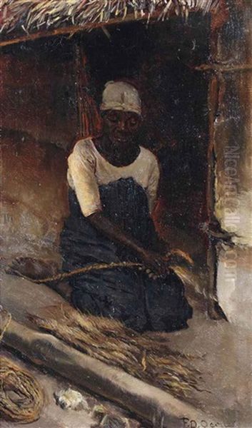 Coconut Rope Weaver Oil Painting by Frans David Oerder