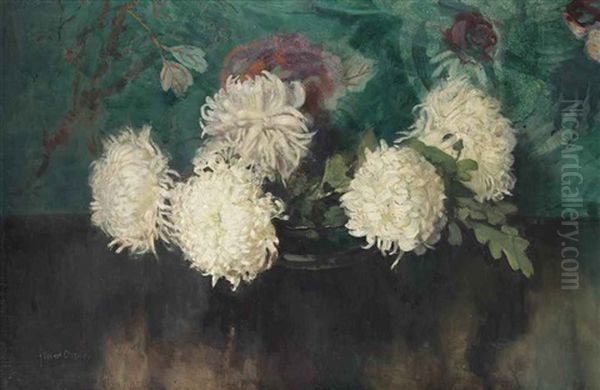 A Still Life With Chrysanthemums And Oak Leafs Oil Painting by Frans David Oerder