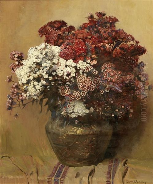 Still Life With Sweet William In A Copper Pot Oil Painting by Frans David Oerder