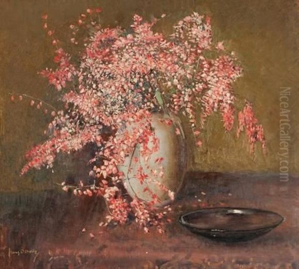 Whispy Pink Flowers Oil Painting by Frans David Oerder