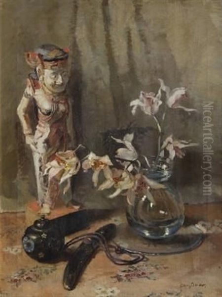 Still Life With Orchids And Oriental Objects Oil Painting by Frans David Oerder