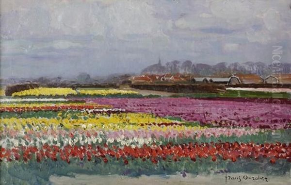 Tulip Field In Full Bloom Oil Painting by Frans David Oerder