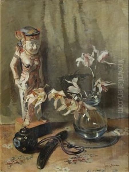 Still Life With Orchids And Oriental Objects Oil Painting by Frans David Oerder