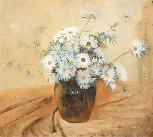 Daisies In A Glass Vase Oil Painting by Frans David Oerder