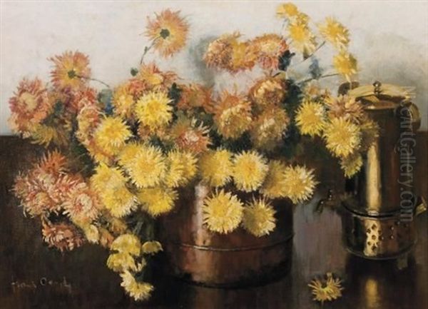 Still-life Of Chrysanthemums And A Konfoor Oil Painting by Frans David Oerder