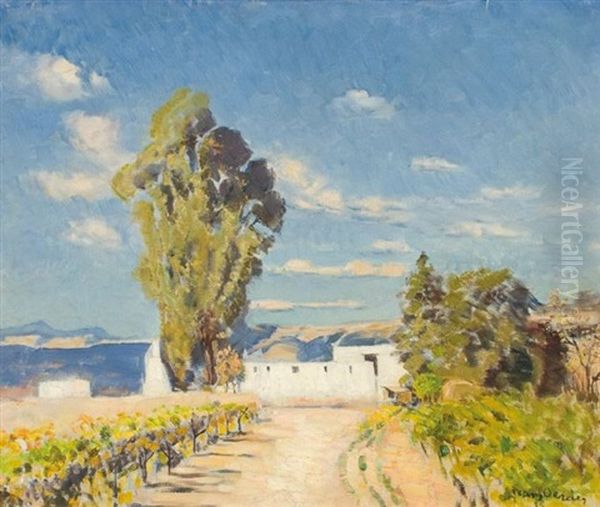 A Cape Wine Farm Oil Painting by Frans David Oerder