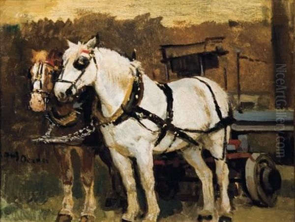 Two Horses With A Cart Oil Painting by Frans David Oerder