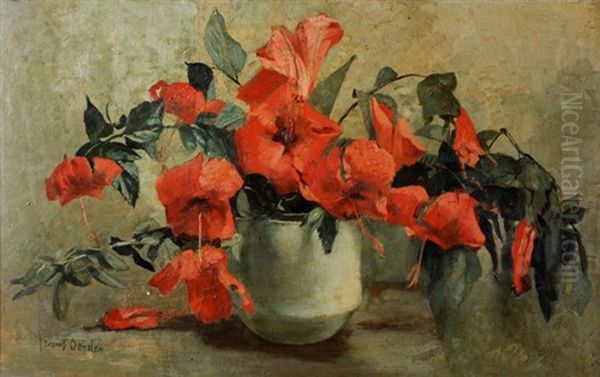 Still Life Of Hibiscus Oil Painting by Frans David Oerder