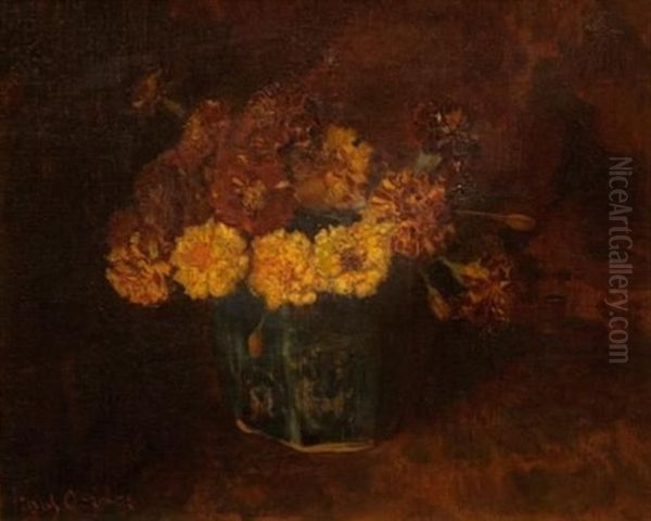 Marigolds In A Green Vase Oil Painting by Frans David Oerder