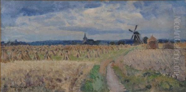 Windmills And Haystacks Oil Painting by Frans David Oerder