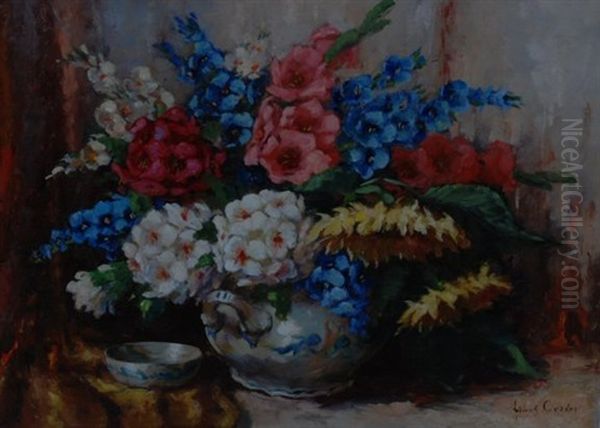 Spring Flowers In A Ceramic Vase Oil Painting by Frans David Oerder